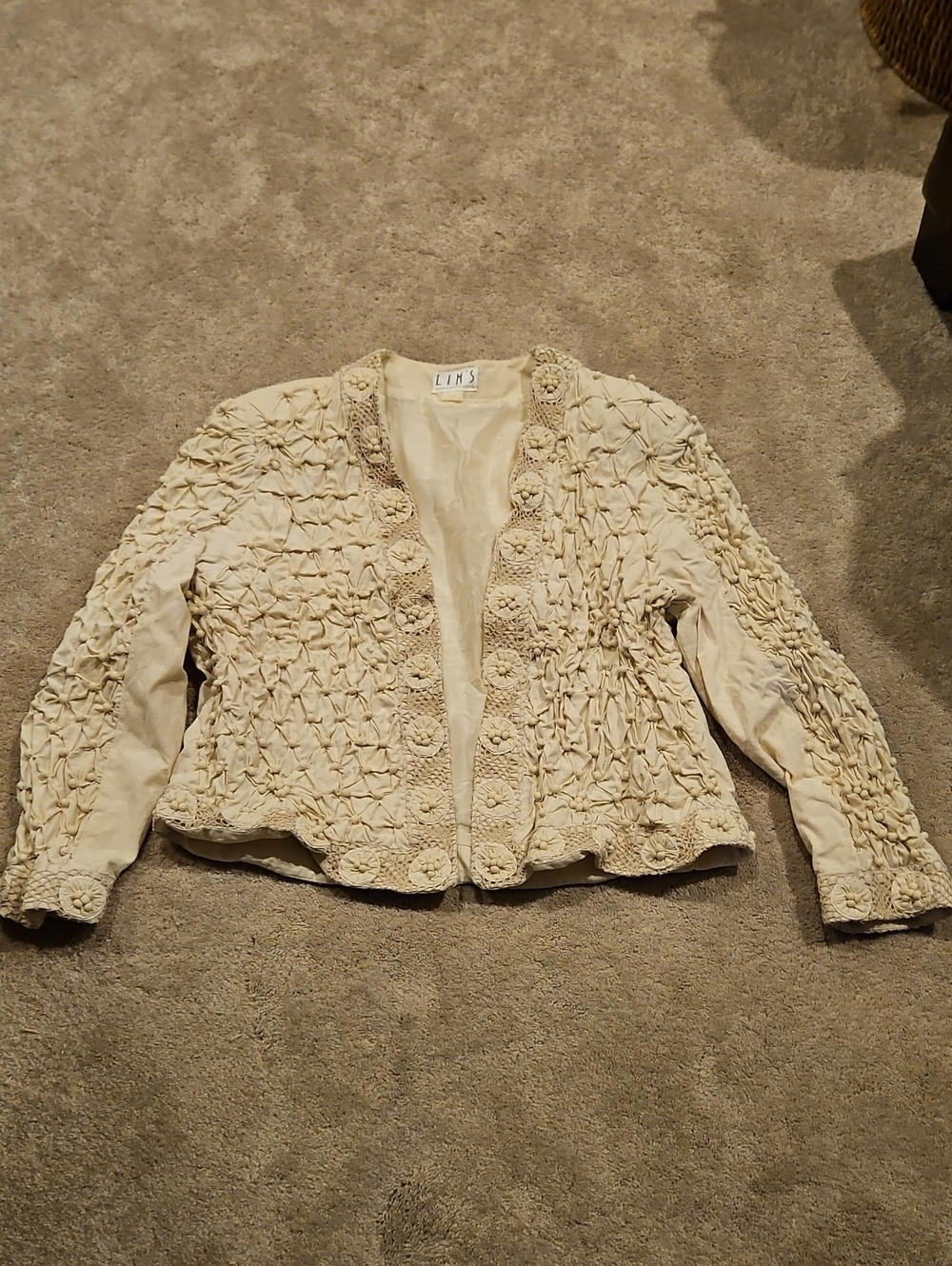 Lim's Vintage Cream Textured Crochet Trim Jacket